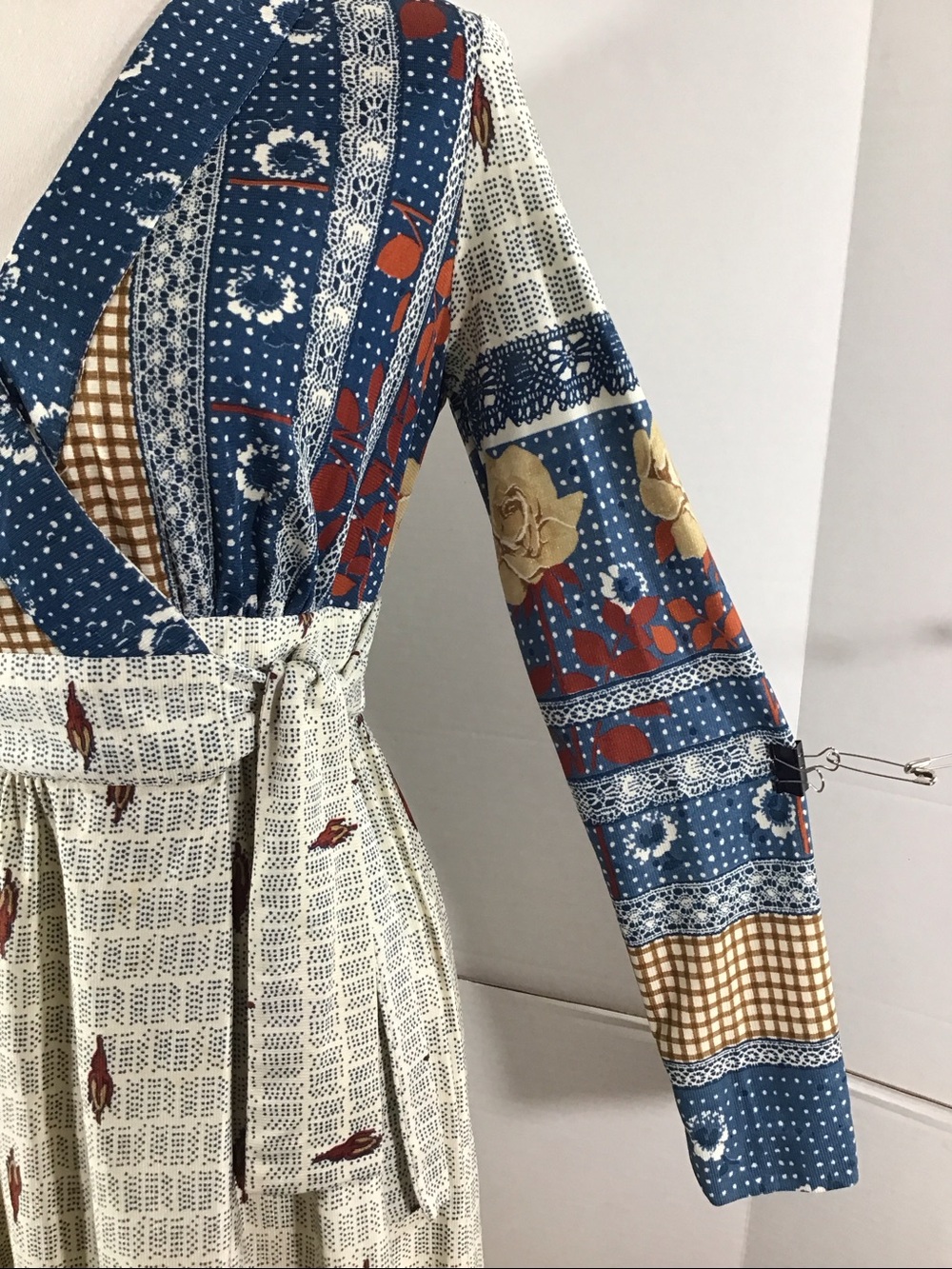 Vintage 70’s Denise Are There !patchwork prairie maxi dress boho wrap bodice S - Picture 5 of 9